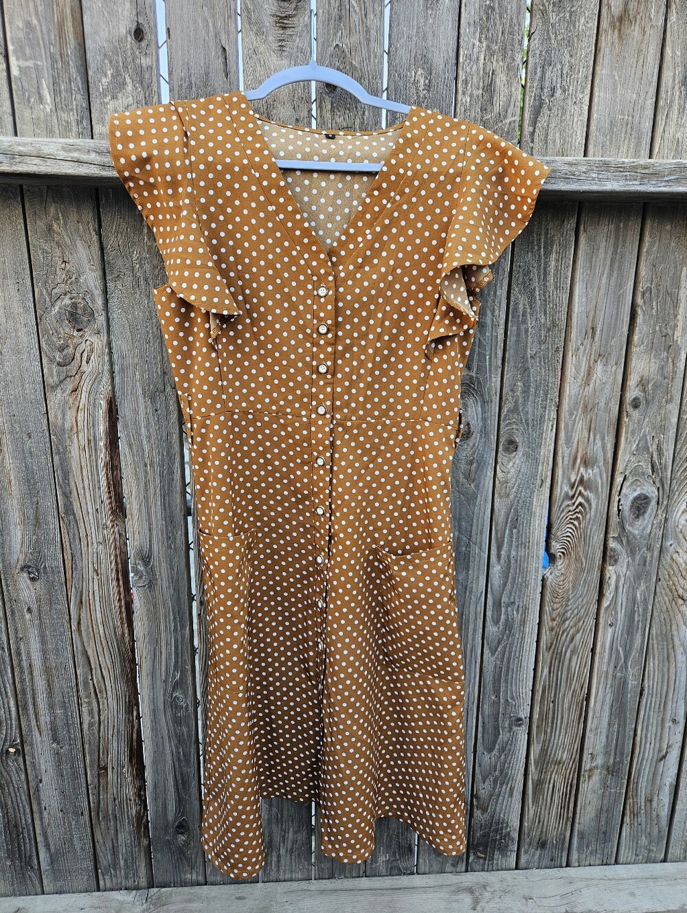 Polka Dot Flutter Sleeve Midi Dress - Mustard Women's Size S
